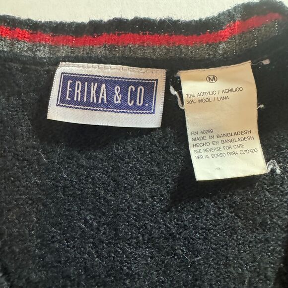 Erika & Co Vintage Knit V-neck Zip Up Sweater Vest Black Wool Blend Size Medium - Picture 3 of 3